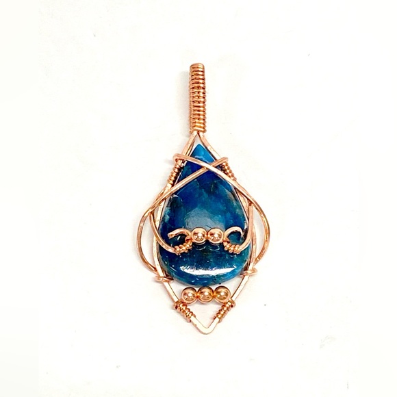 HANDMADE Apatite and Bare Copper Hand Wrapped Statement Pendant, Gift for Her - Picture 8 of 10